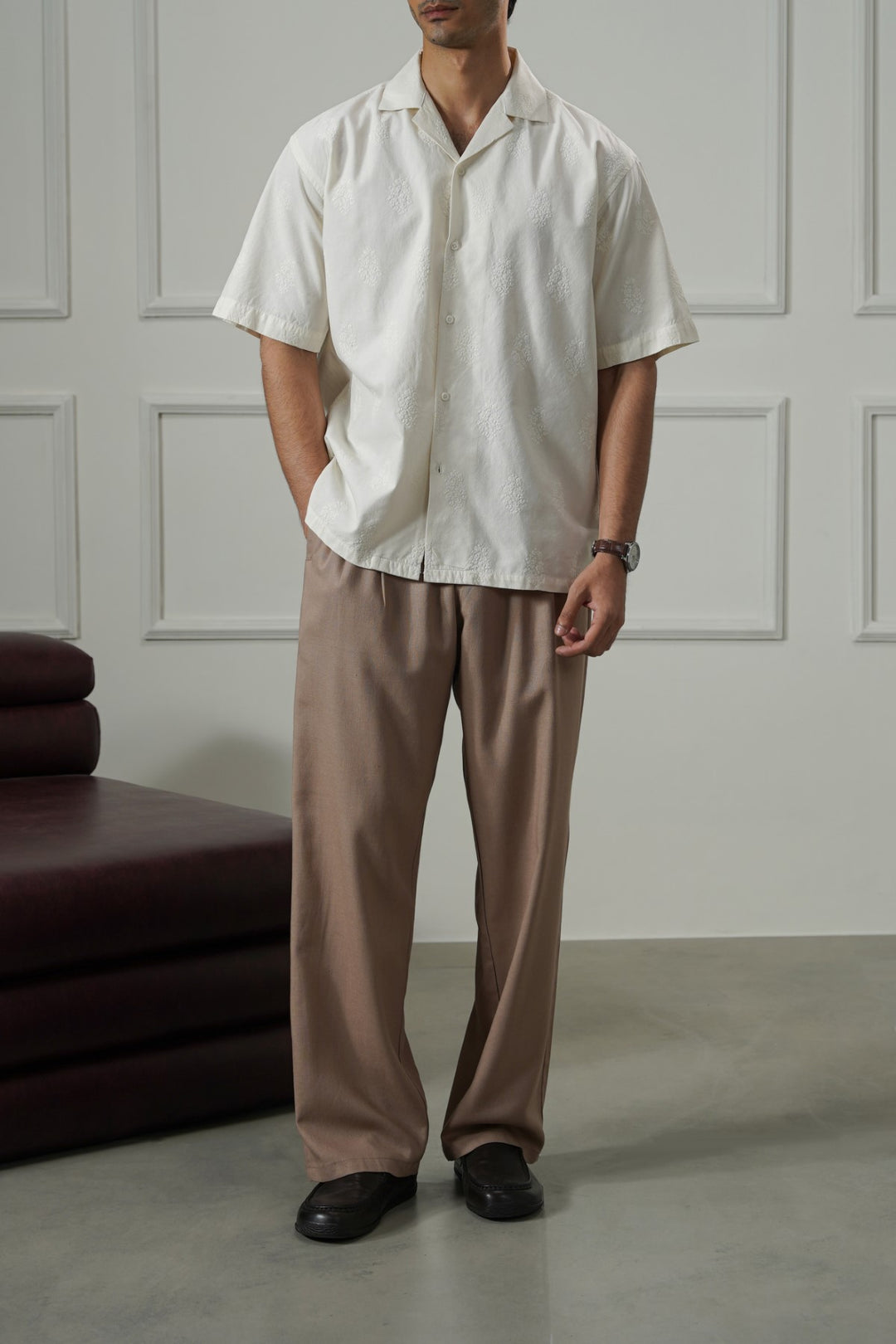 BEIGE HEMP FIBER TROUSERS