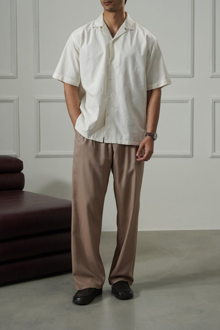 BEIGE HEMP FIBER TROUSERS