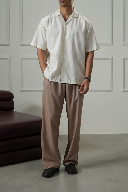 BEIGE HEMP FIBER TROUSERS