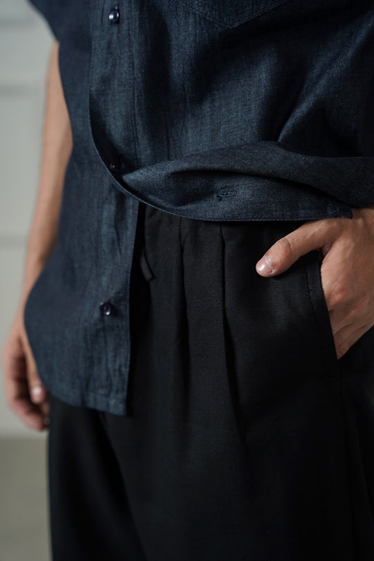 BLACK HEMP FIBER TROUSERS