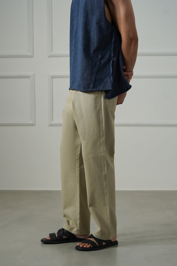 BEIGE PULL-ON TWILL JEANS