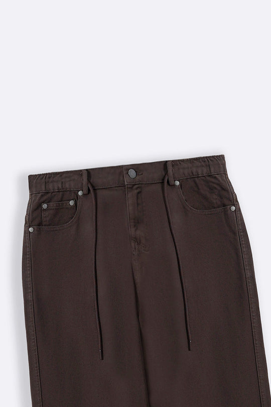 BROWN PULL-ON TWILL JEANS