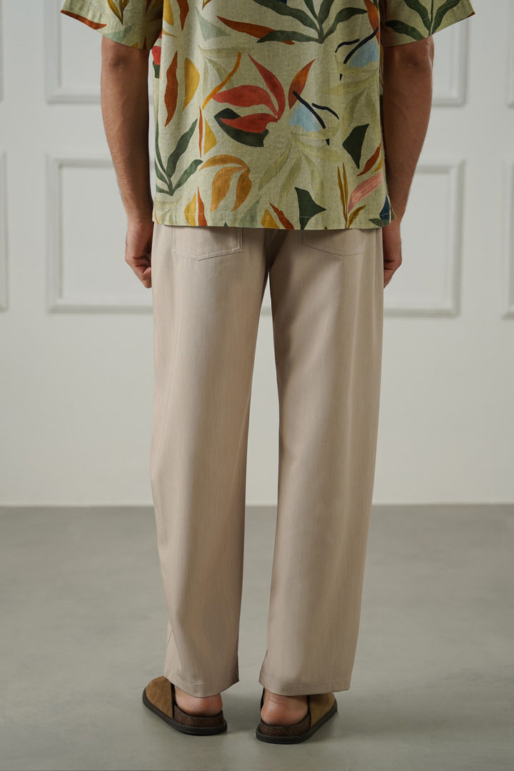 BEIGE TROPICAL FLOWY PANTS