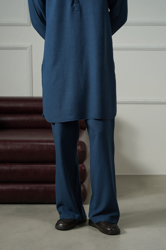 MELANGE NAVY LINEN BLEND RELAXED TROUSERS
