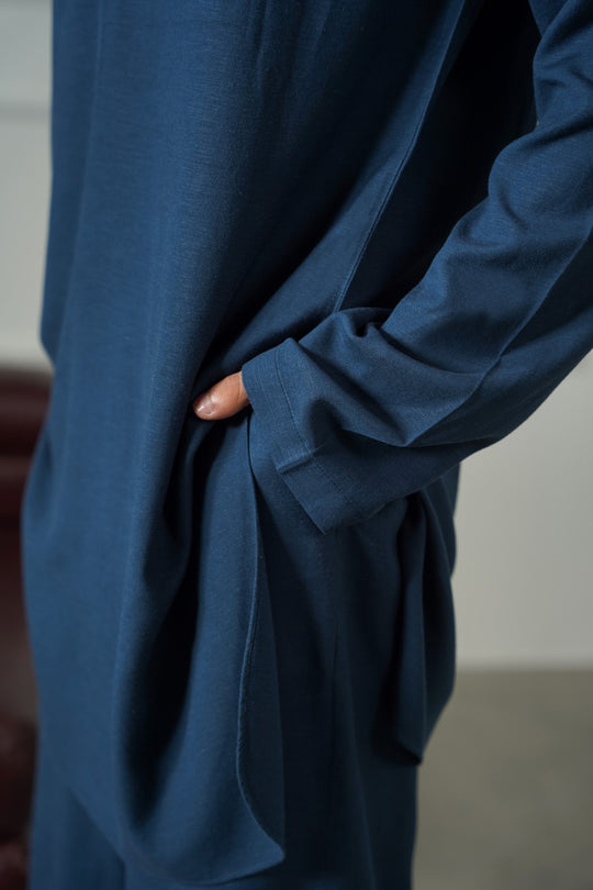 MELANGE NAVY LINEN BLEND RELAXED TROUSERS
