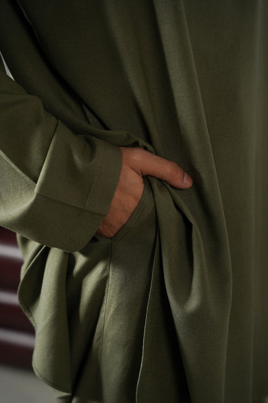 OLIVE LINEN BLEND RELAXED TROUSERS