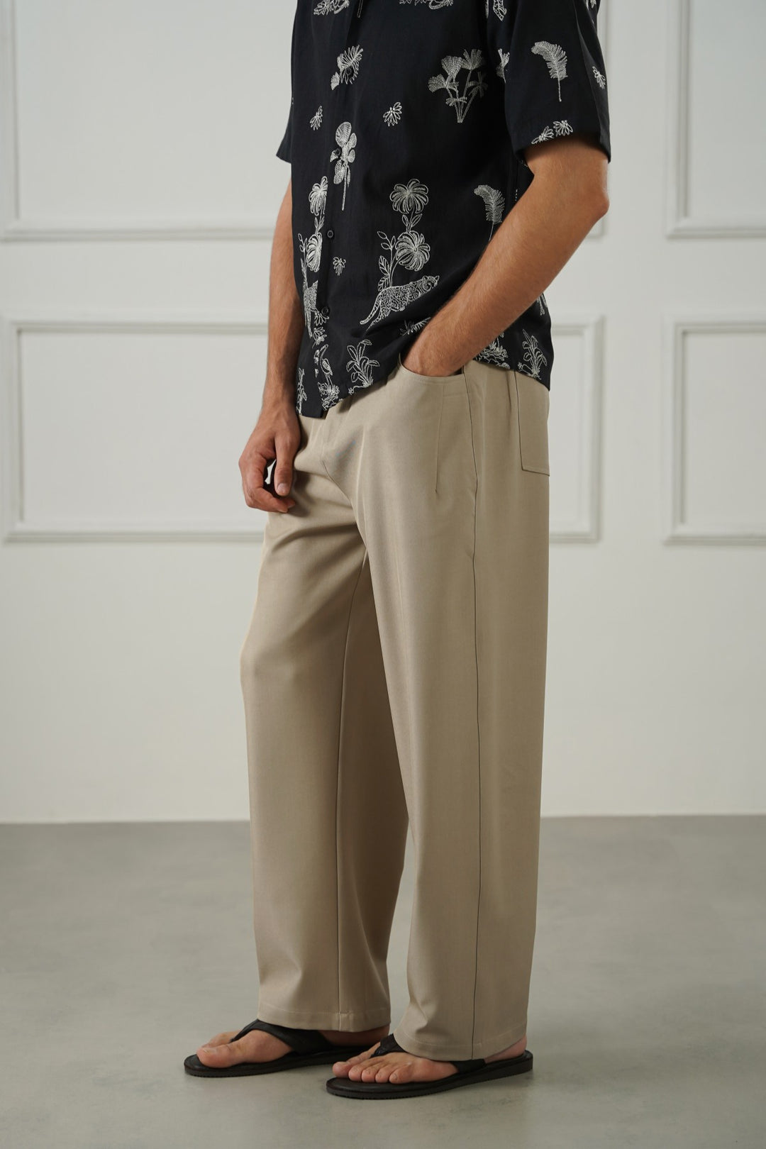 KHAKI TWILL BAGGY PANTS