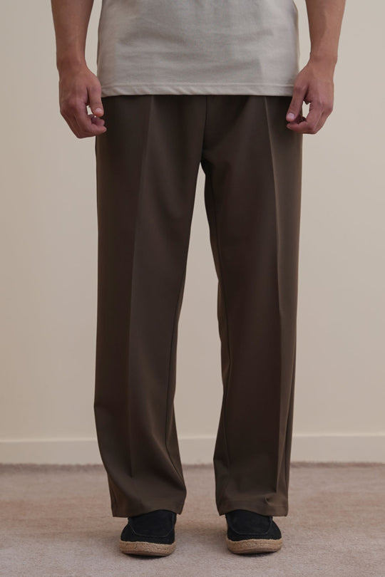 BROWN DOUBLE PLEAT PANTS