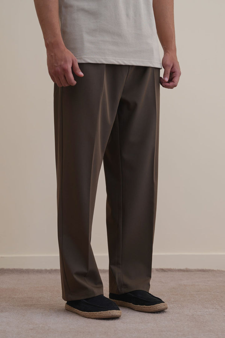 BROWN DOUBLE PLEAT PANTS