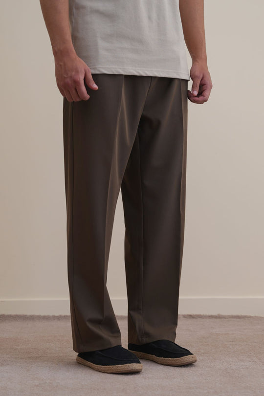BROWN DOUBLE PLEAT PANTS