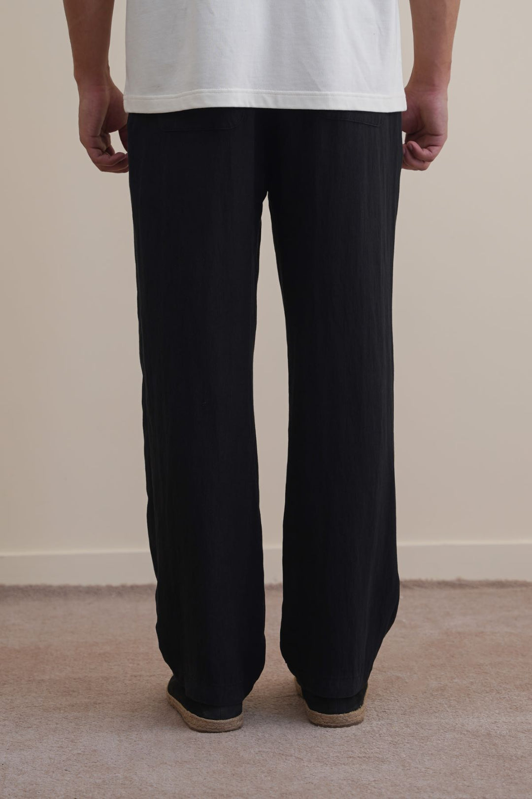 BLACK TWILL FLOWY PANTS