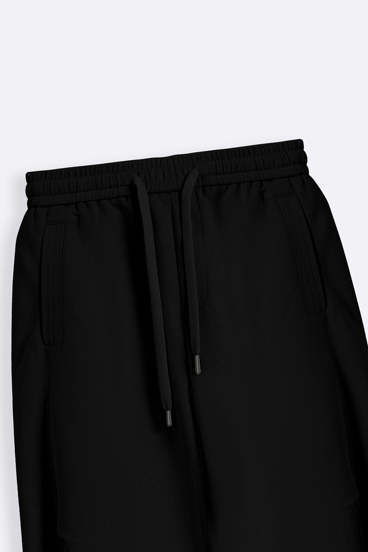 BLACK PANELLED BARREL PANTS