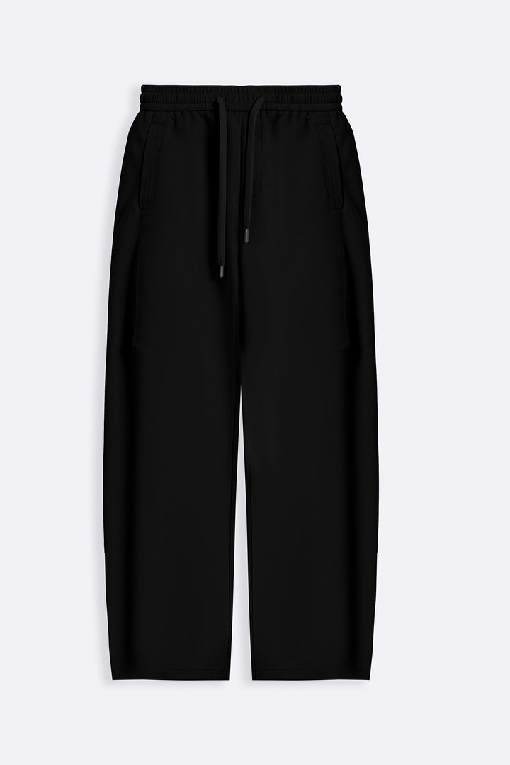 BLACK PANELLED BARREL PANTS