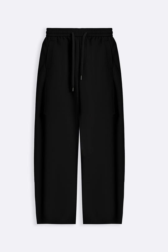 BLACK PANELLED BARREL PANTS