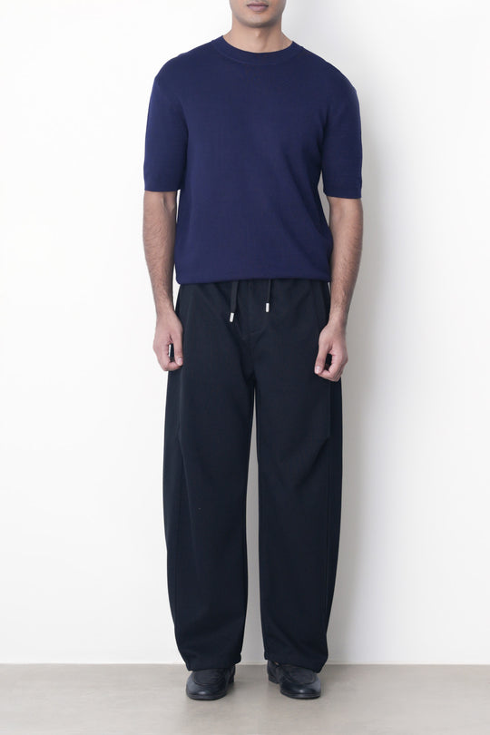 BLACK-PANELLED BARREL PANTS