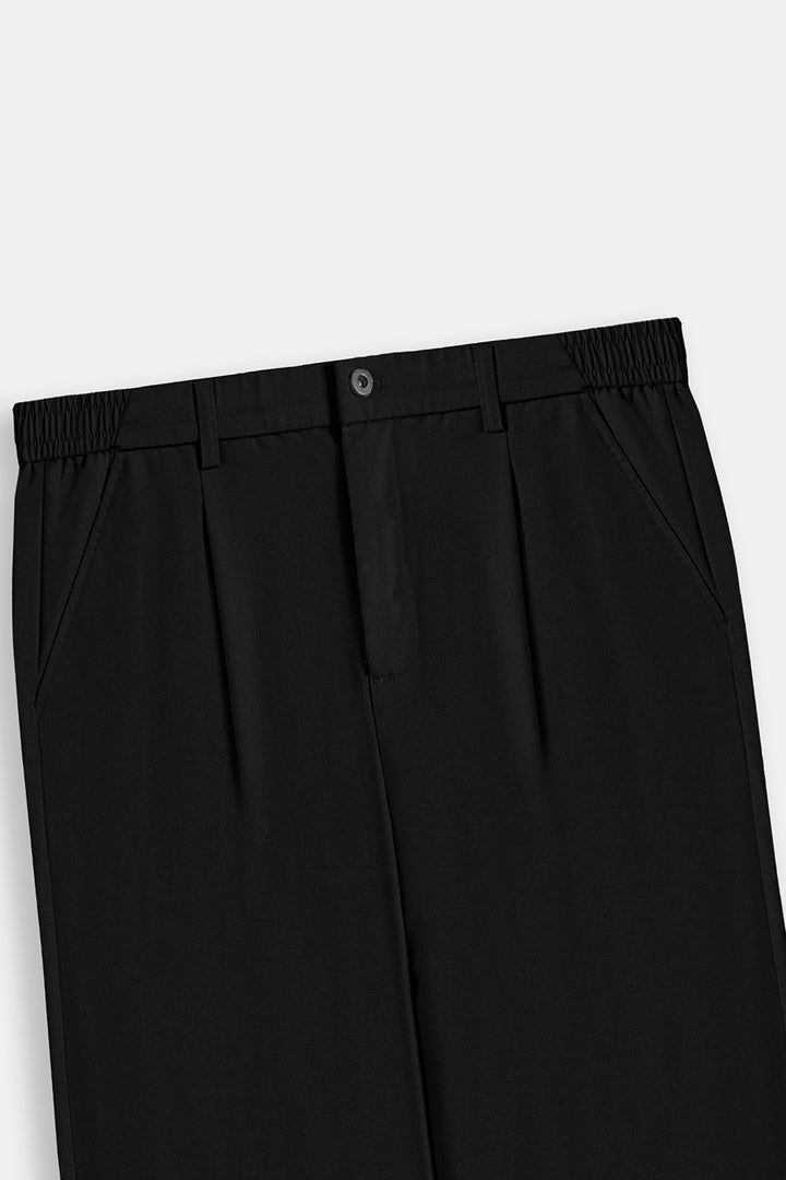 BLACK RELAXED FIT PLEATED PANTS