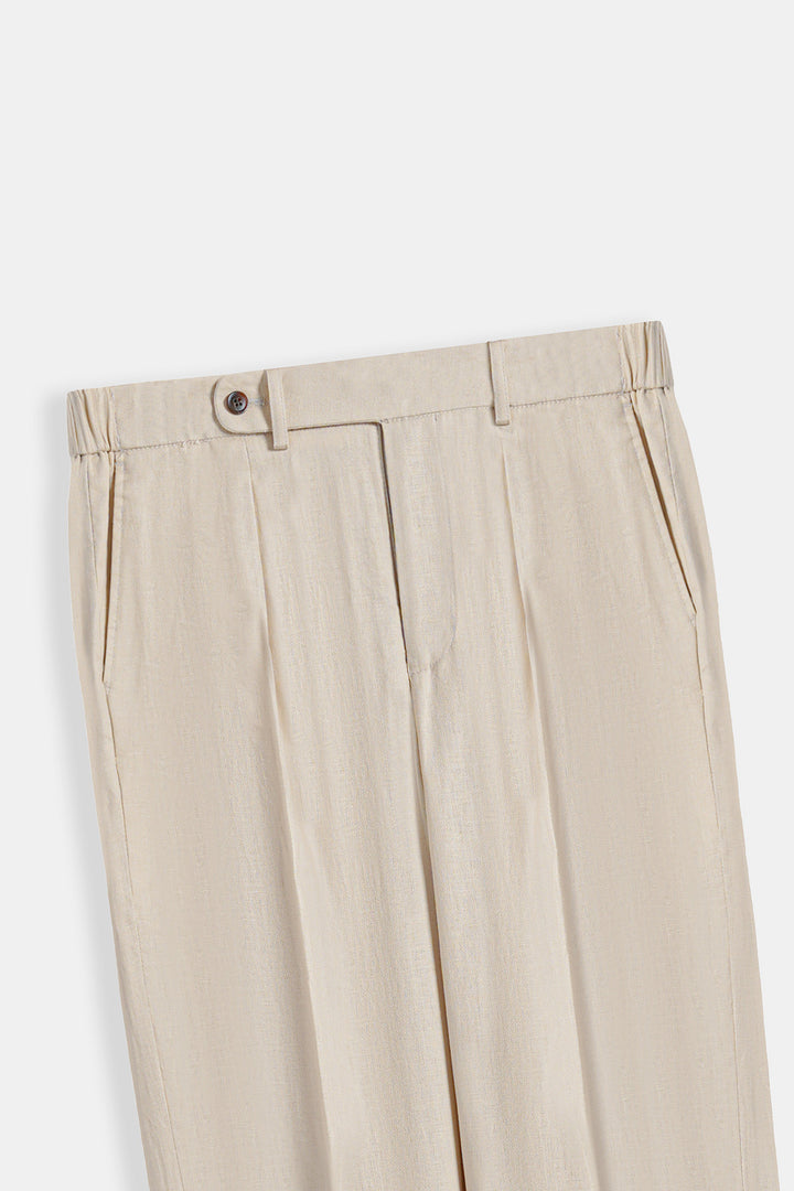 BEIGE TAILORED HERRINGBONE PANTS