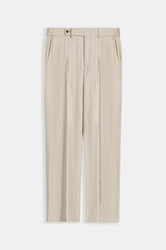BEIGE TAILORED HERRINGBONE PANTS