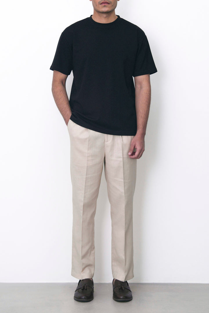 BEIGE TAILORED HERRINGBONE PANTS