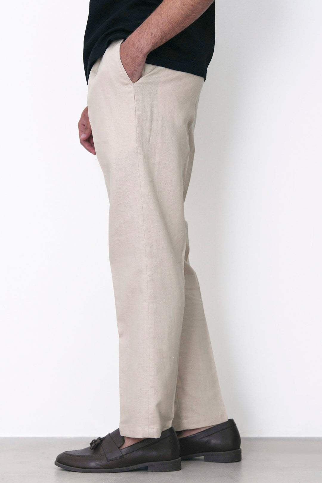 BEIGE TAILORED HERRINGBONE PANTS