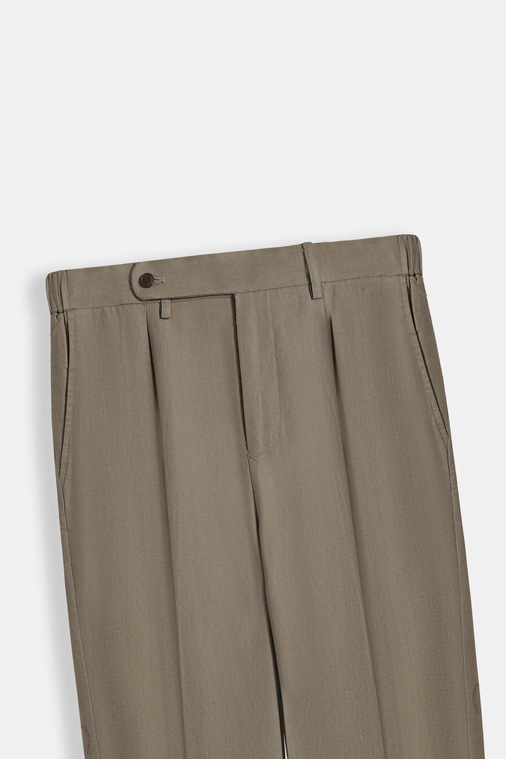 KHAKI TAILORED HERRINGBONE PANTS