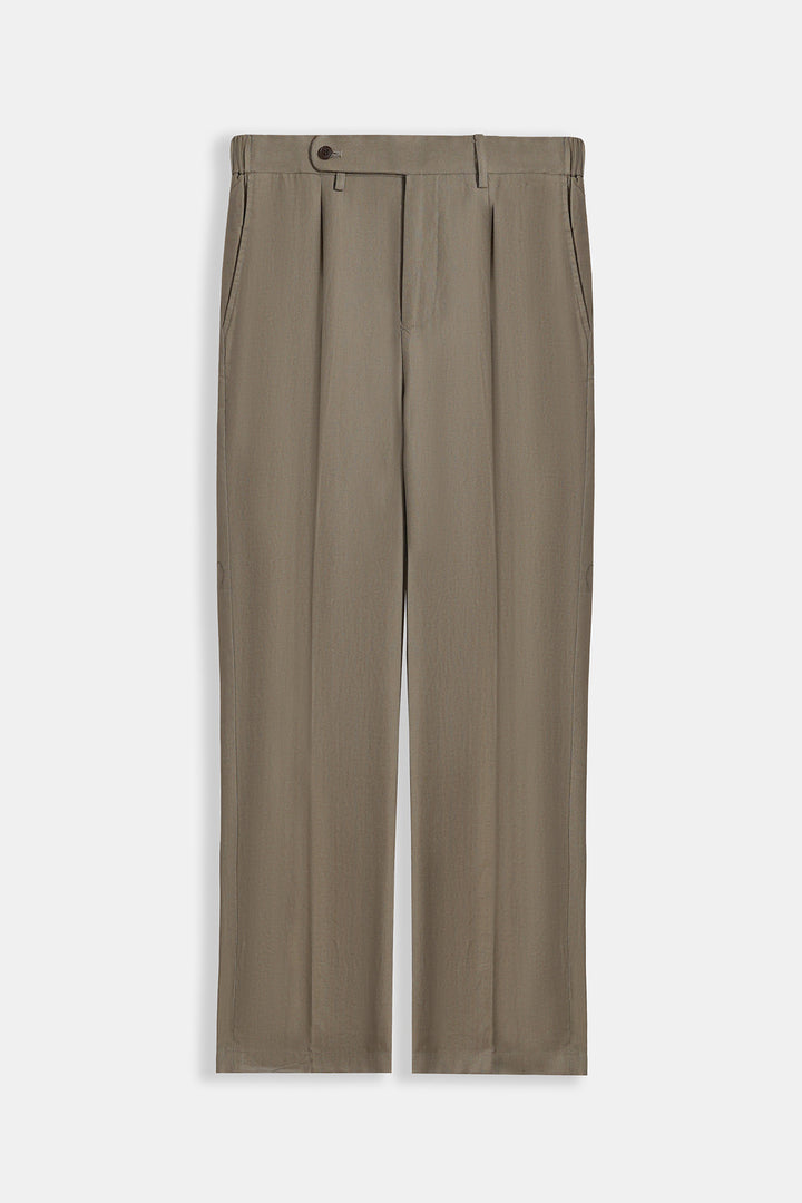 KHAKI TAILORED HERRINGBONE PANTS