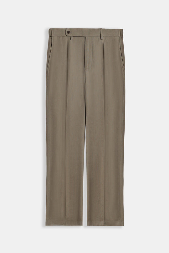 KHAKI TAILORED HERRINGBONE PANTS