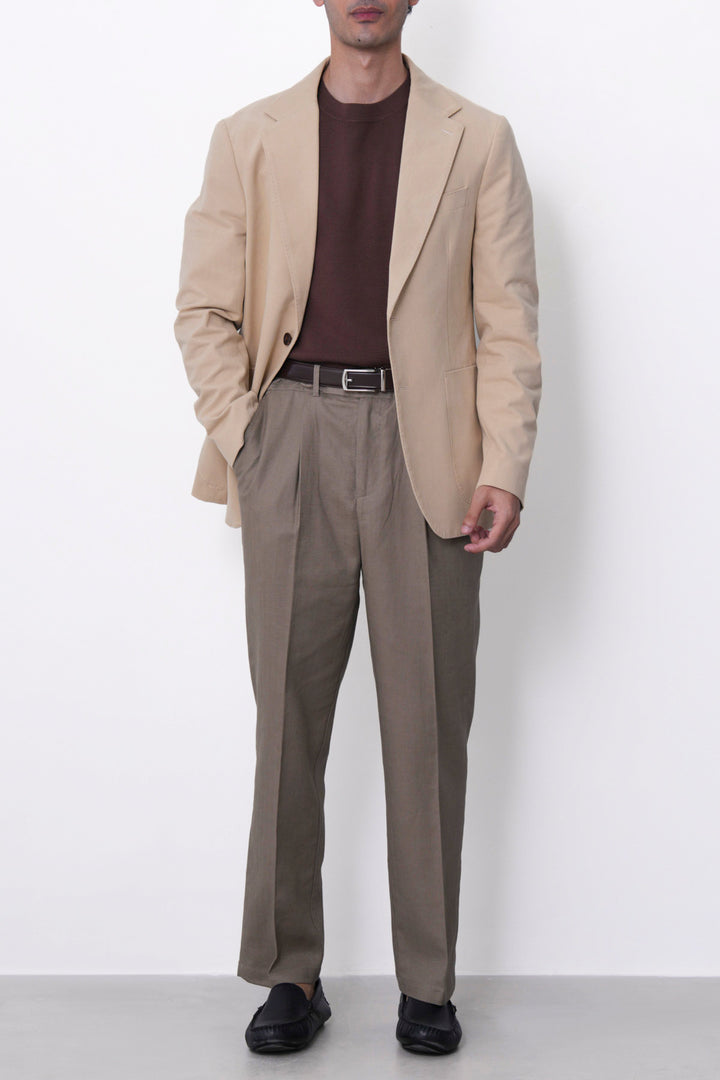 KHAKI TAILORED HERRINGBONE PANTS