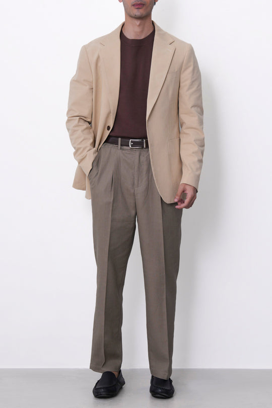 KHAKI TAILORED HERRINGBONE PANTS
