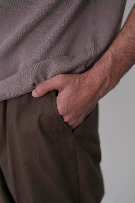 COFFEE LINEN BLEND PANTS