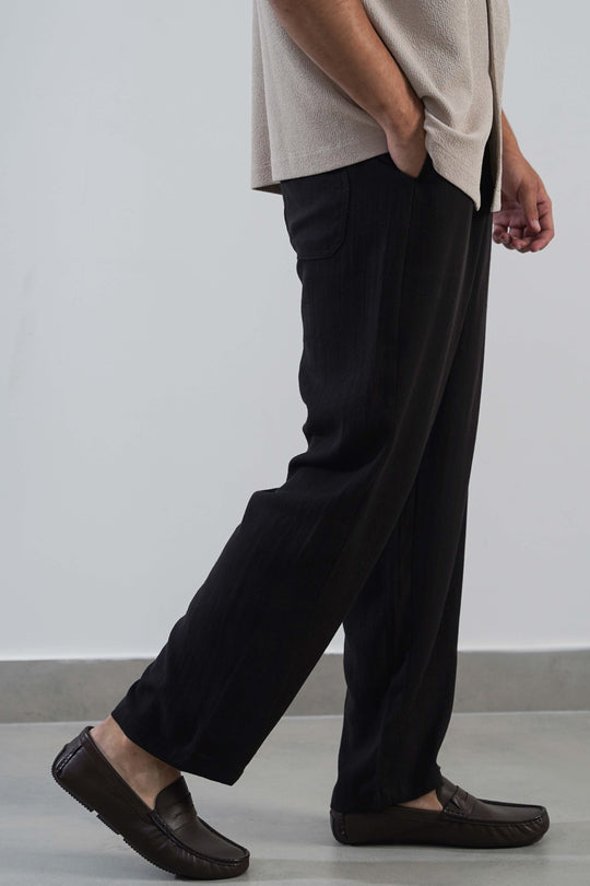 BLACK SUMMER SLUB PANTS