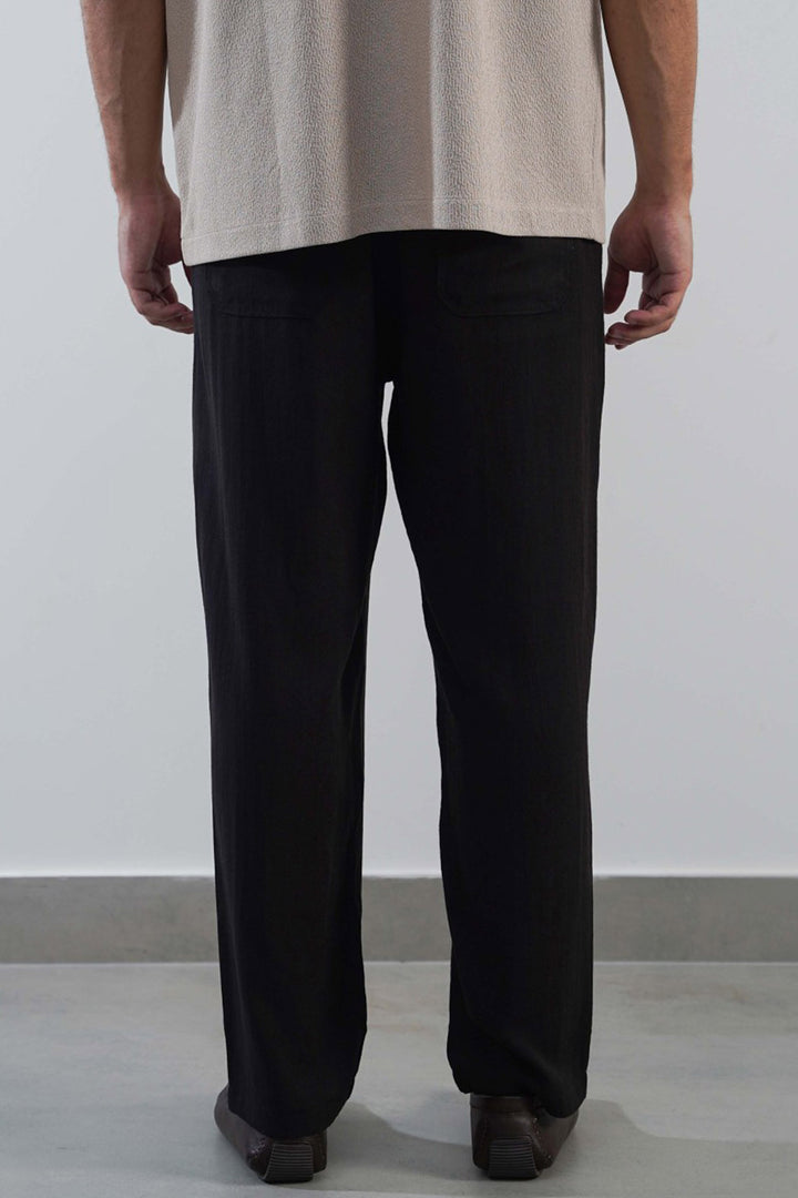 BLACK SUMMER SLUB PANTS