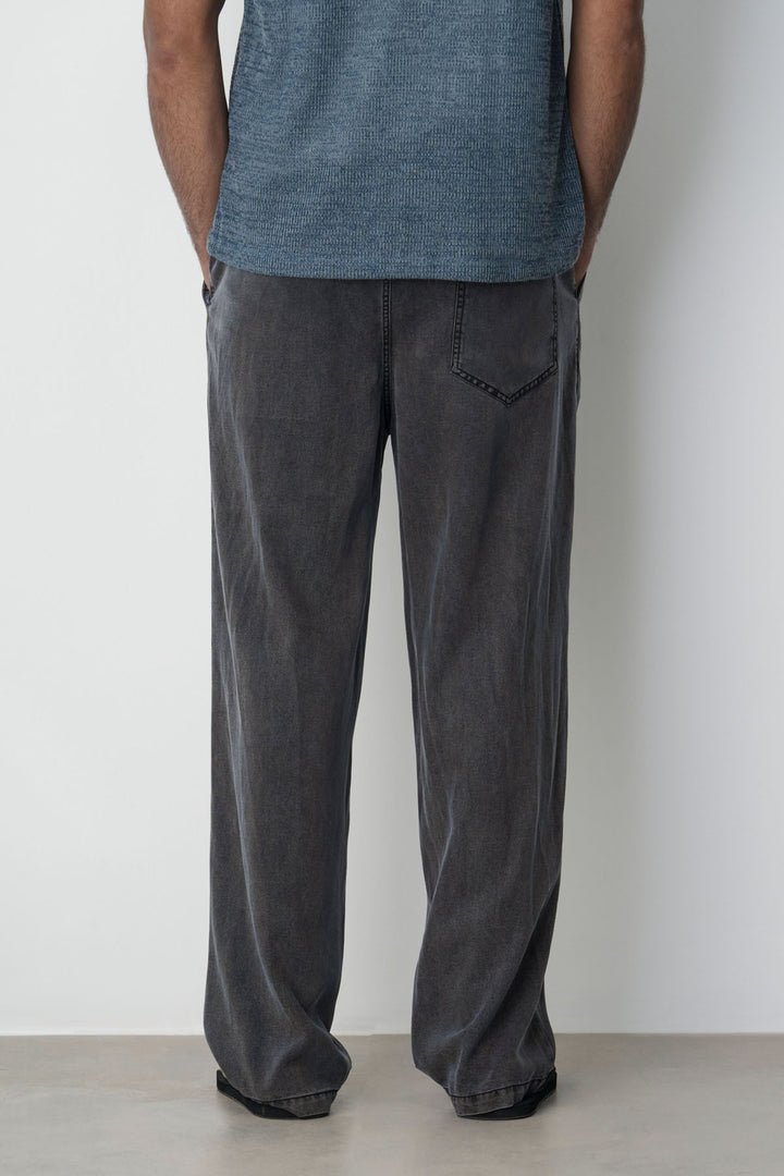 CHARCOAL WASHED LYOCELL TROUSERS