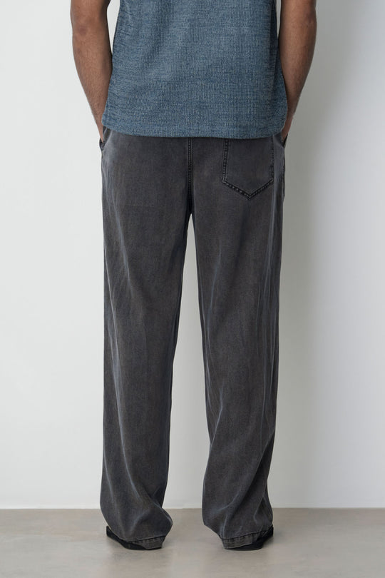 CHARCOAL WASHED LYOCELL TROUSERS