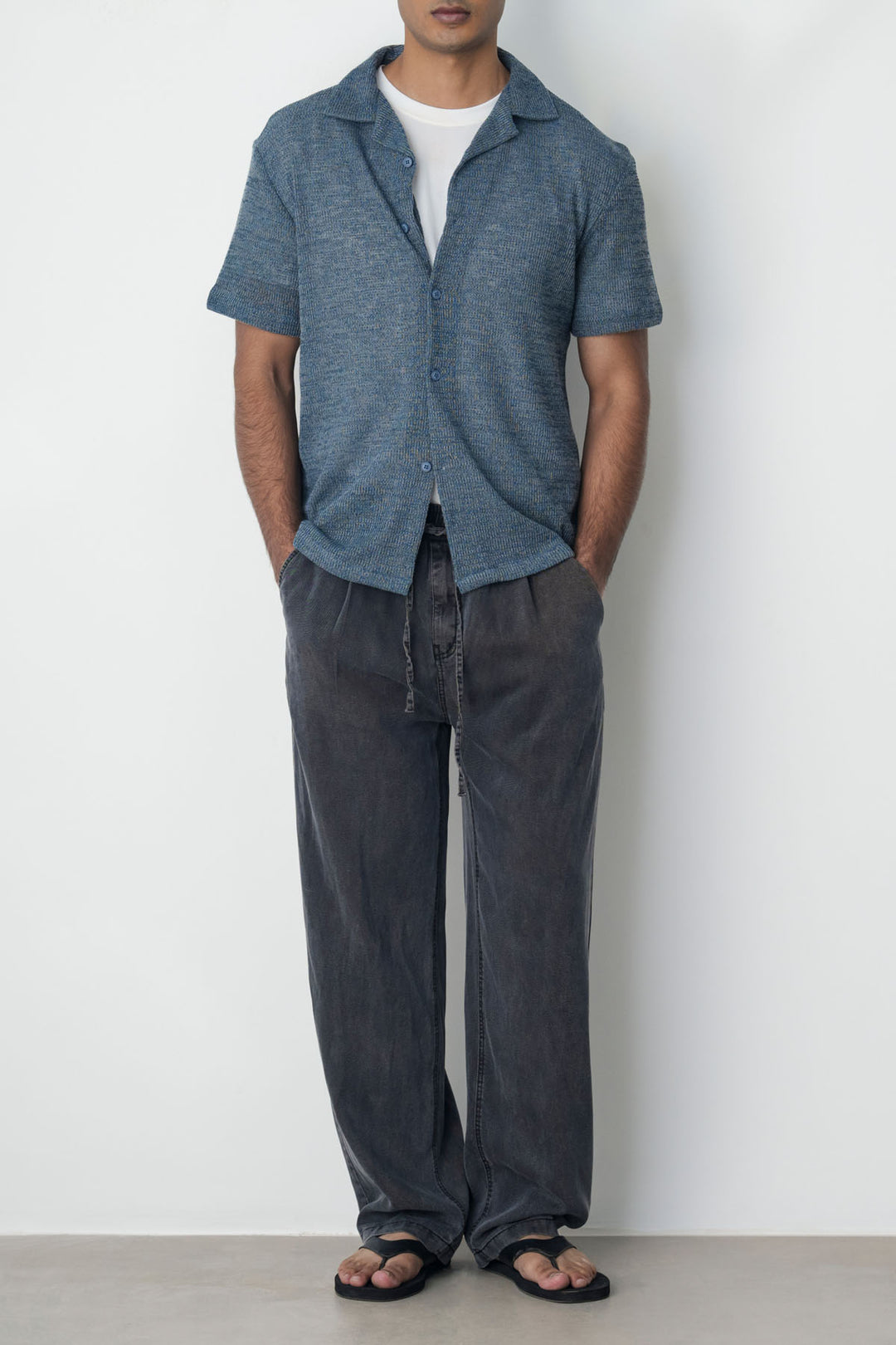 CHARCOAL WASHED LYOCELL TROUSERS