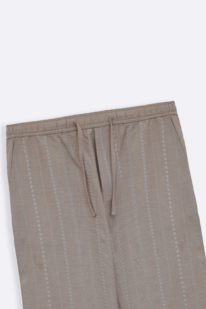 BEIGE EMBROIDERED STRAIGHT PANTS