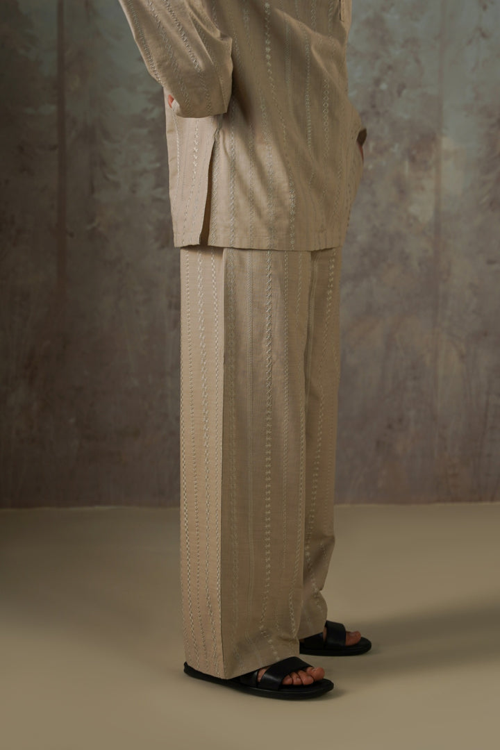 BEIGE EMBROIDERED STRAIGHT PANTS