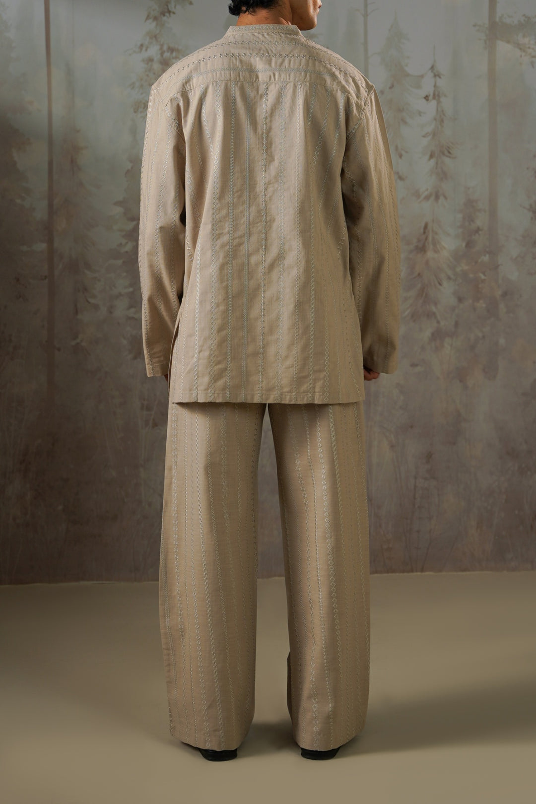 BEIGE EMBROIDERED STRAIGHT PANTS