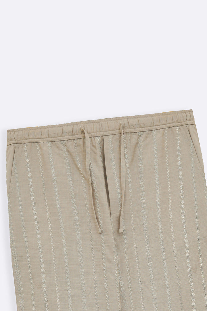 ECRU EMBROIDERED STRAIGHT PANTS