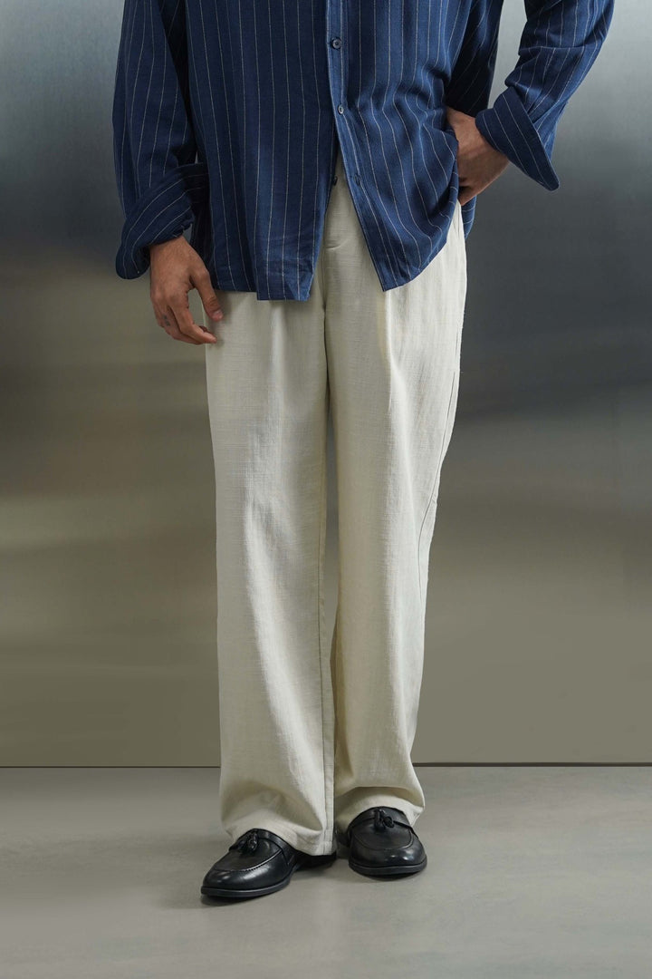 BEIGE PLEATED COMFORT PANTS