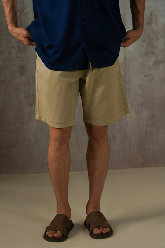 KHAKI TWILL COTTON SHORTS