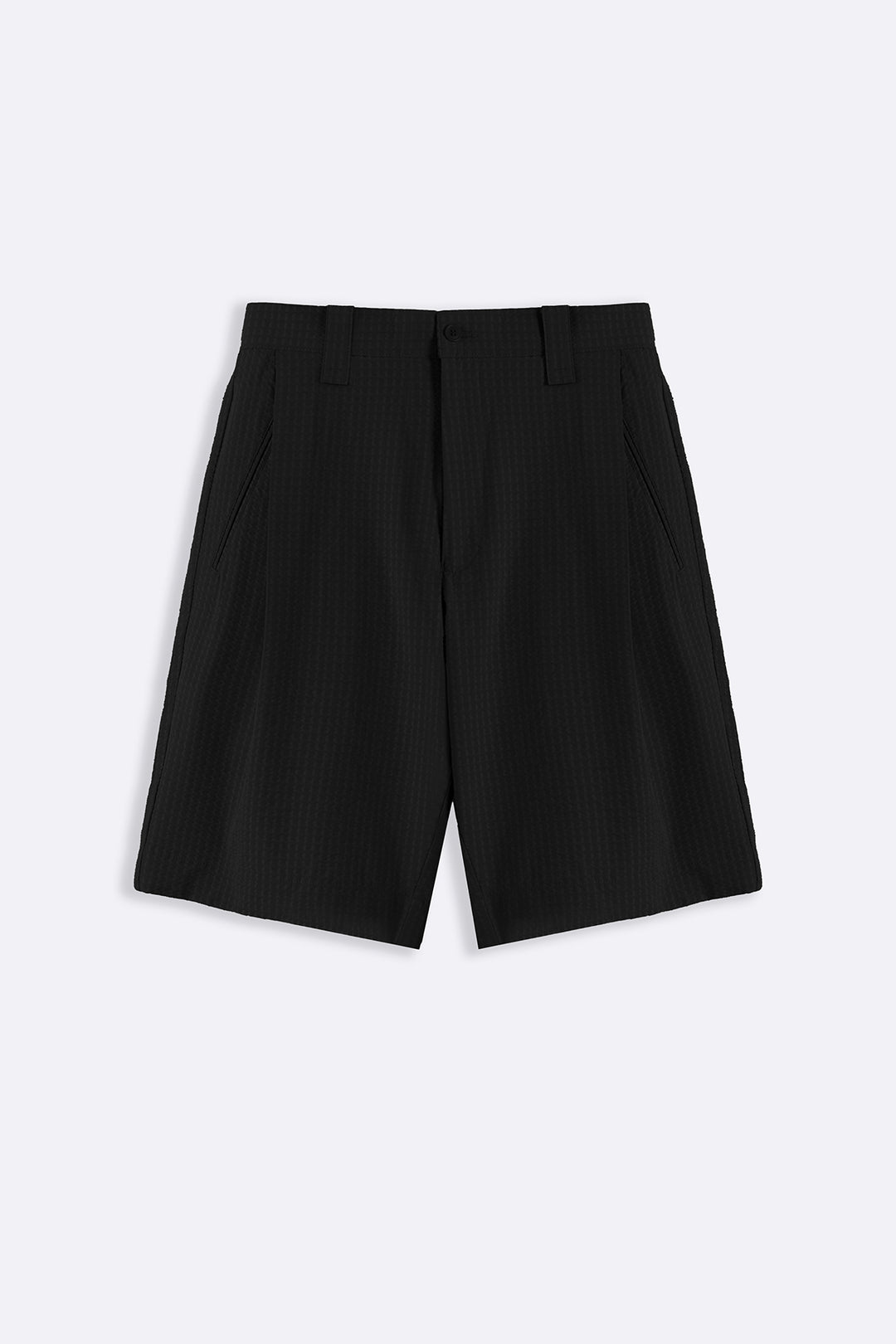 BLACK TEXTURED TAILORED SHORTS