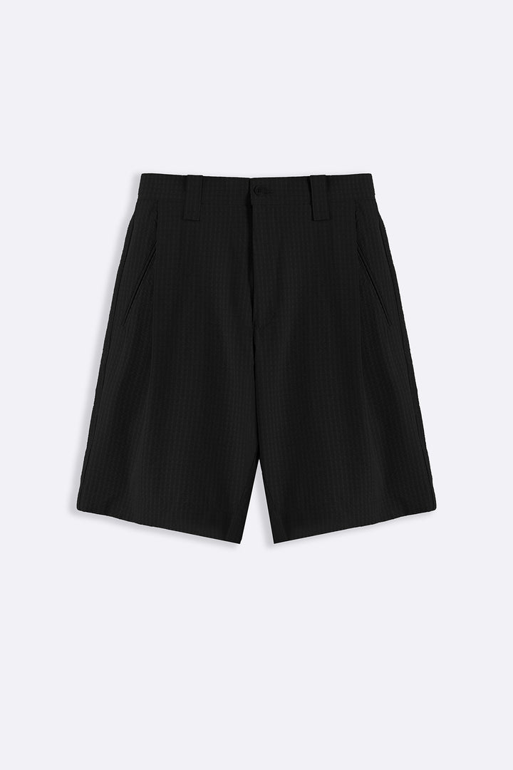 BLACK TEXTURED TAILORED SHORTS