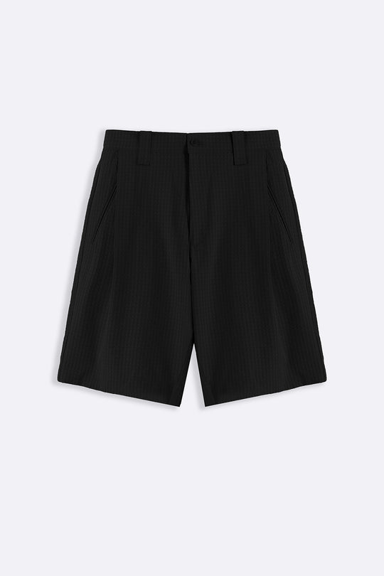 BLACK TEXTURED TAILORED SHORTS