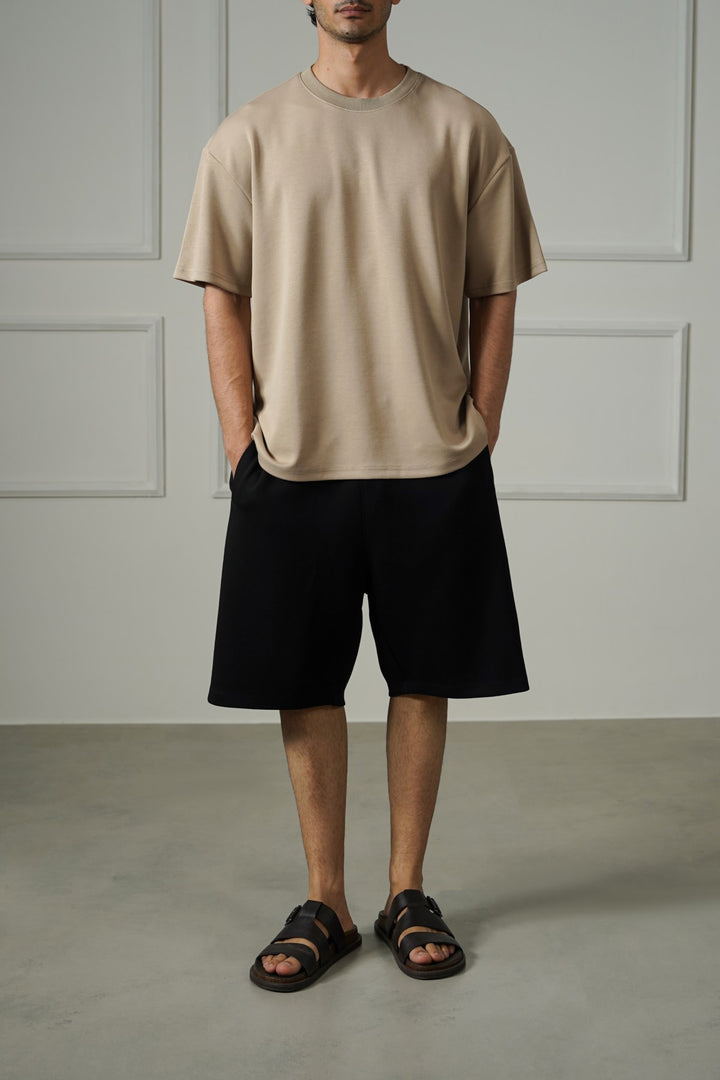 BLACK SOFT WIDE-LEG SHORTS