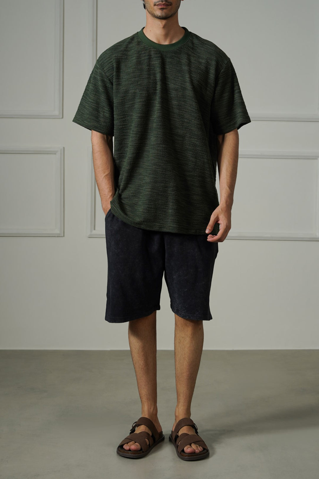CHARCOAL WASHED EFFECT KNITTED SHORTS