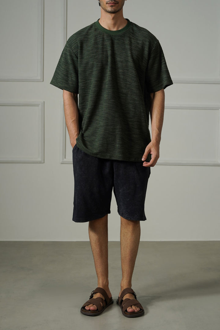CHARCOAL WASHED EFFECT KNITTED SHORTS