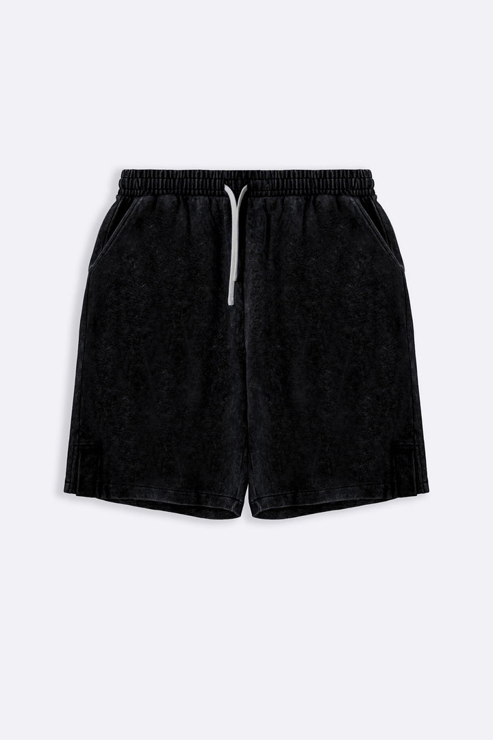 CHARCOAL WASHED EFFECT KNITTED SHORTS