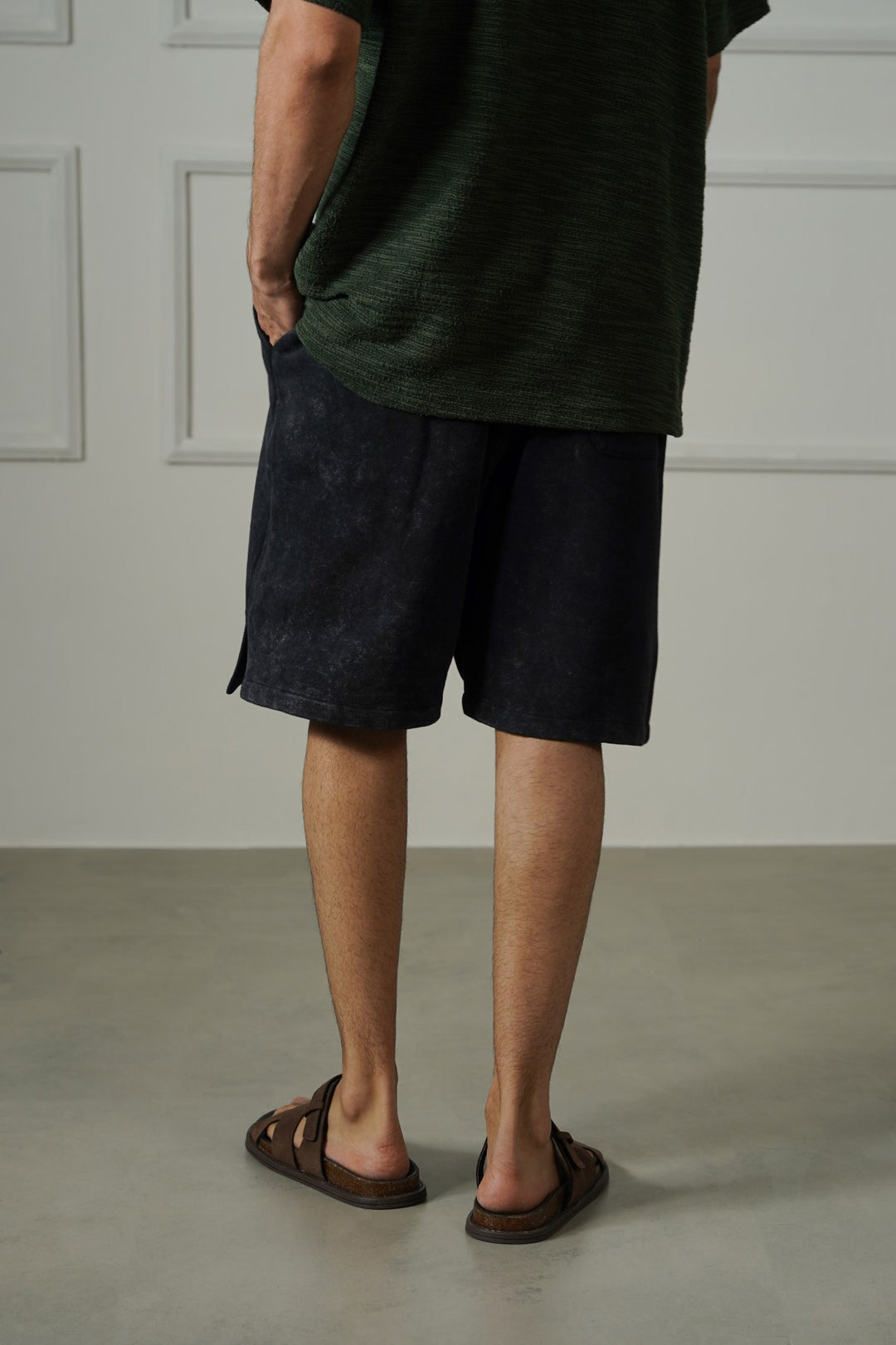 CHARCOAL WASHED EFFECT KNITTED SHORTS