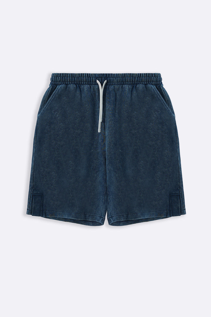 NAVY WASHED EFFECT KNITTED SHORTS